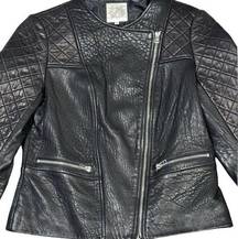 Dawn Levy Black Quilted Genuine Leather Moto Jacket Size Small