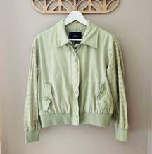 7 For All Mankind Eyelet Sleeve Bomber Jacket Green Sz Small