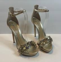 Gold Beaded High Heels Metallic Bridal Stilettos Sandals