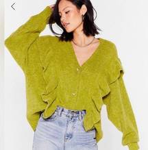 NWT  Like Green Ruffle Slouchy Oversized Cardigan Sweater Size Medium