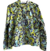 Sigrid Olsen Full Zip Hoodie Jacket Paisley Lime Life Floral Pocket Green Medium