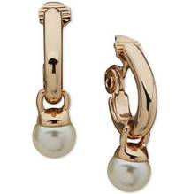 Anne Klein Imitation Pearl Dangle Clip-On Hoop Earrings in Gold MSRP $28 NWT