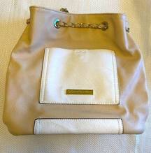 Cathrine Malandrino Classic color block, tan and white backpack golden chain