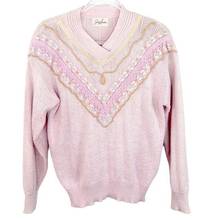 Jaclyn Smith Vintage Pink Beaded Pearl Embroidered Sweater Large Grandmacore