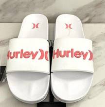 HURLEY White and Pink Hawker Jules Casual Slip On Open Toe Slide Sandals Size 7