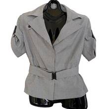 Houndstooth Short-Sleeve Evening Jacket Womens Gray Blazer Suit Coat