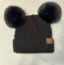 C.C. Adult Black Beanie With Pom Poms