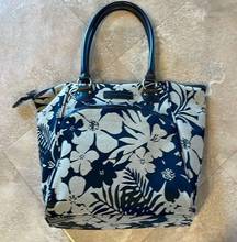 Tommy Bahama Tan/Black Tropical Print Laptop Bag w/ Faux Leather Brass Accents