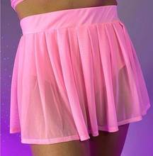 Pink sheer rave festival pleated mini skirt