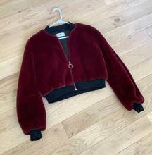 Burgundy Faux Fur Cropped Jacket