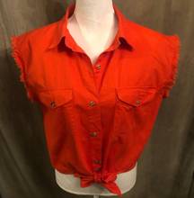 Women’s Orange Biker-Wear Button-Up Vest