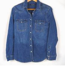 VIGOSS Western Dark Denim Shirt Pearl Snap Front Size M