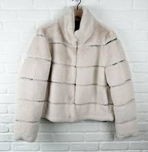 Karl Lagerfeld  Paris Oyster Faux Fur Faux Leather Jacket XL