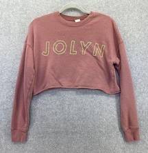 JOLYN Women's Pullover Sweater Cropped Pink Crewneck Logo Size Small Monday