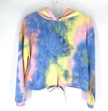 Sadie & Sage Kickback Sky Tie Dye Hoodie Cropped Pink Yellow Blue Size S