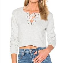 Avec Les Filles Lace Up Cropped Sweater Small