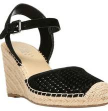 MERONA2 black nubuck leather espadrille close toe wedge sandals 8.5