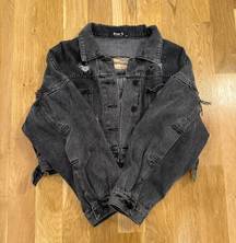 Black Denim Rhinestone Fringe Jacket