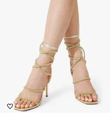 Worn once! High Heels Stilletos Strappy Gladiator Square Open Toe Heels Sandals