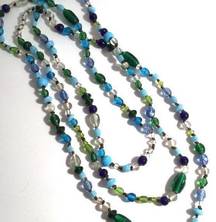 Artisan 60” GLASS BEAD NECKLACE Long Single Strand Double Triple Blue Beaded