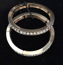 2 Badgley Mischka Gold & Crystal Stretch Bracelets