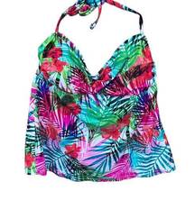 Catalina  Hawaiian floral print tankini halter swimsuit top size large 12/14