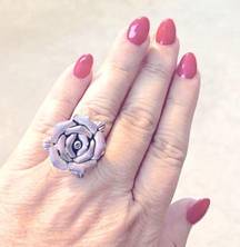 Wire Wrapped Flower Ring Hand Crafted Cabochon Rose Handmade Polymer Clay 6.25