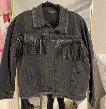 Boutique Fringe Black Jean Jacket