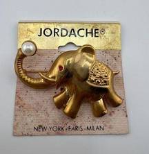 Jordache Womens Jewelry Gold-Tone Pearl Trunk Up Elephant Pin Brooch Collectible