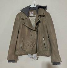 Free People  | We the Free lamb leather tan distressed hooded moto jacket NEW Med