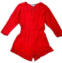 Dina Be by Franchesca’s Women’s Red Short 3/4 Sleeve Ruffle Romper Size Medium