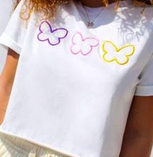 New- White Fly Gal Embroidered Cropped Tee