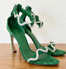 Alexandre Birman Suede Lori Embellished Heels Sandal Green Women's Size 40 / 9.5