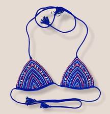 American Eagle AEO Blue Embroidered Bikini Top