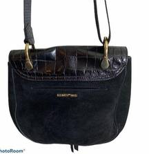 Elizabeth and James Zoe Croc Embossed Leather Saddle Crossbody Bag Black