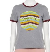 Vans NEW!  Joyrides Ringer Short Sleeve Tee T-Shirt Top Large Gray Heather Wine