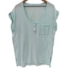 Aerie  Baby Blue Henley Snap Oversized T Shirt Size Medium