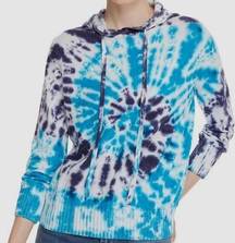 AQUA  Womens Blue White Tie-Dye Pullover Hoodie Cotton Sweater size M