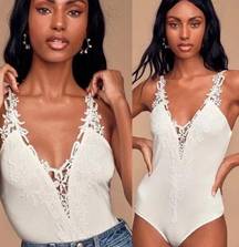 Lulus  White Lace V Neck Bodysuit NWT