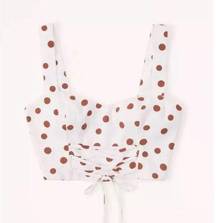 Abercrombie & Fitch  Lace-Up Linen Blend Crop Top Sz L White Polka Dot Adjustable