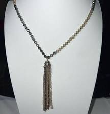 Saylor Silver Beaded Tassel Necklace