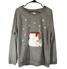 Bethany Mota Gray Xmas Snowman Cotton Blend Funny Sweatshirt Women Sz M