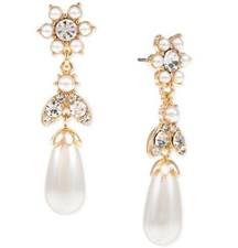 Charter Club Crystal & Imitation Pearl Flower Drop Earrings in Gold MSRP $25 NWT