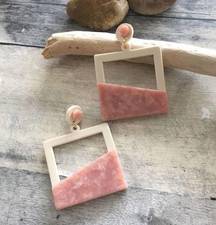 Art Deco Acrylic Pink Square Earrings Retro