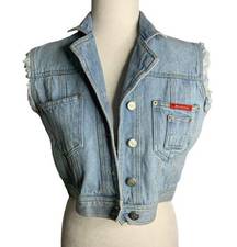 Vintage 90s No Excuses Cropped Denim Vest S Light Wash Frayed Pockets Buttons