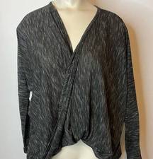 Maude Sweater Top MEDIUM Heather Black High Low Long Sleeve Surplice V-Neck NWT