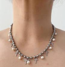 Pearl And Cross Ball Chain Necklace