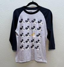 Disney  Parks Grey + Black Mickey Mouse Golden Mickey Baseball Tee - Small