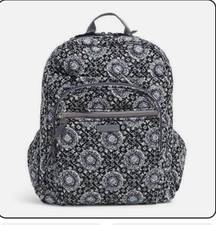 Vera Bradley Iconic XL Campus Backpack In Signature Cotton Charcoal Medallion