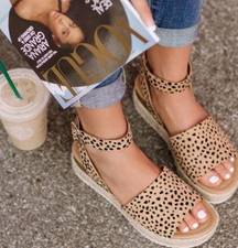 Leopard cheetah print espadrille platform sandals